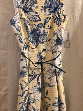 R&K Yellow Striped Midi Dress with Navy Floral Print